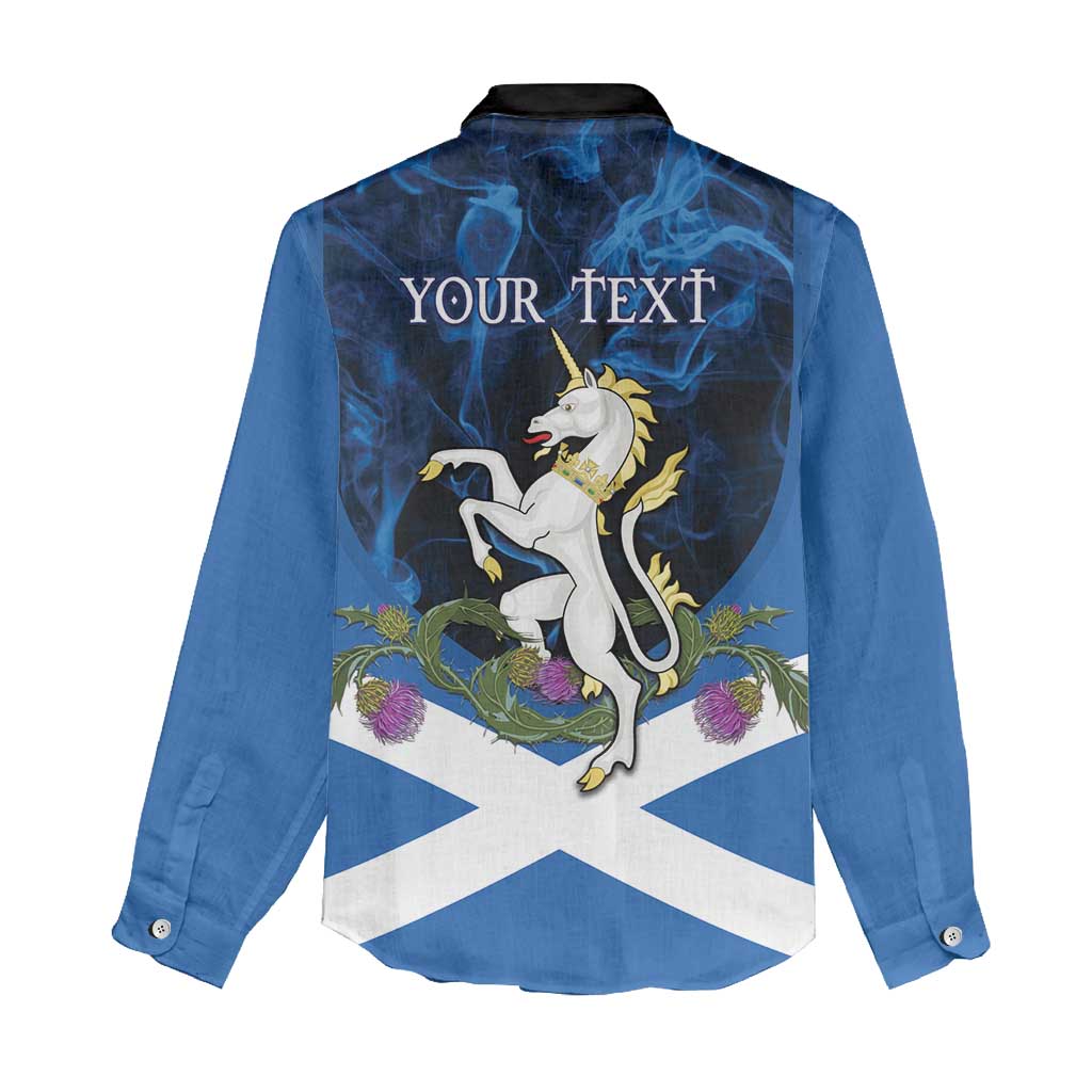 Personalised Unicorn Scotland Women Casual Shirt Scottish Saltire With Thistle