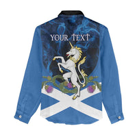 Personalised Unicorn Scotland Women Casual Shirt Scottish Saltire With Thistle