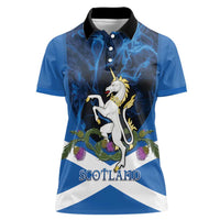 Personalised Unicorn Scotland Women Polo Shirt Scottish Saltire With Thistle