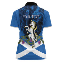 Personalised Unicorn Scotland Women Polo Shirt Scottish Saltire With Thistle