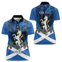 Personalised Unicorn Scotland Women Polo Shirt Scottish Saltire With Thistle