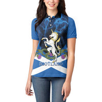Personalised Unicorn Scotland Women Polo Shirt Scottish Saltire With Thistle