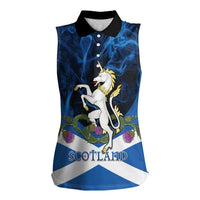 Personalised Unicorn Scotland Women Sleeveless Polo Shirt Scottish Saltire With Thistle