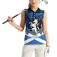 Personalised Unicorn Scotland Women Sleeveless Polo Shirt Scottish Saltire With Thistle