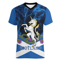Personalised Unicorn Scotland Women V-Neck T-Shirt Scottish Saltire With Thistle