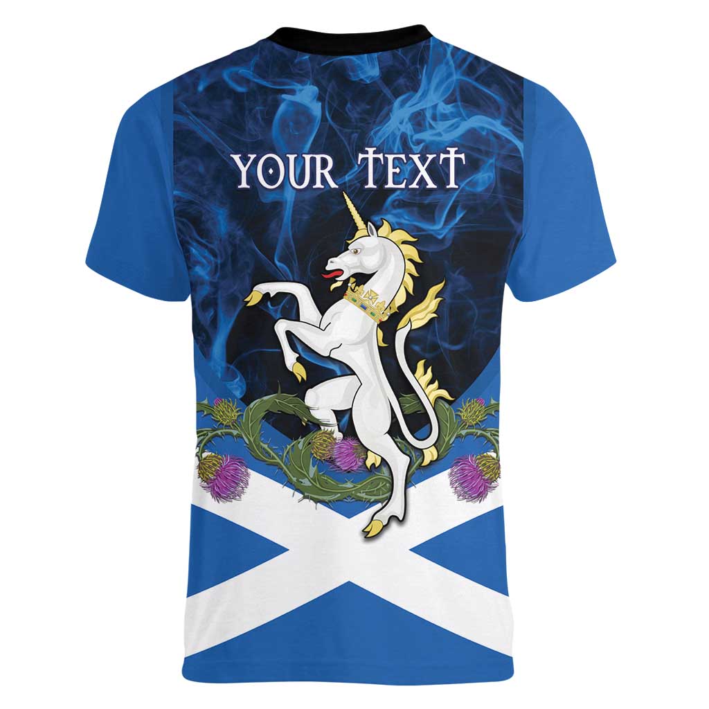 Personalised Unicorn Scotland Women V-Neck T-Shirt Scottish Saltire With Thistle