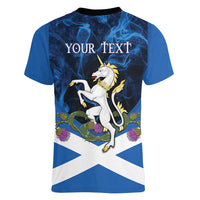 Personalised Unicorn Scotland Women V-Neck T-Shirt Scottish Saltire With Thistle