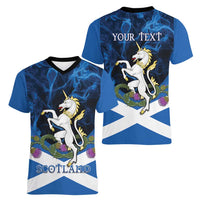 Personalised Unicorn Scotland Women V-Neck T-Shirt Scottish Saltire With Thistle