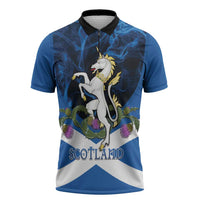 Personalised Unicorn Scotland Zipper Polo Shirt Scottish Saltire With Thistle