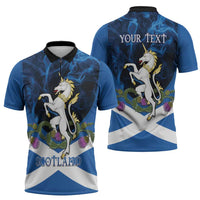 Personalised Unicorn Scotland Zipper Polo Shirt Scottish Saltire With Thistle
