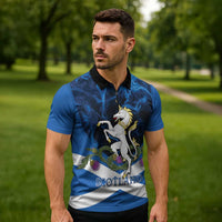 Personalised Unicorn Scotland Zipper Polo Shirt Scottish Saltire With Thistle