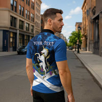 Personalised Unicorn Scotland Zipper Polo Shirt Scottish Saltire With Thistle