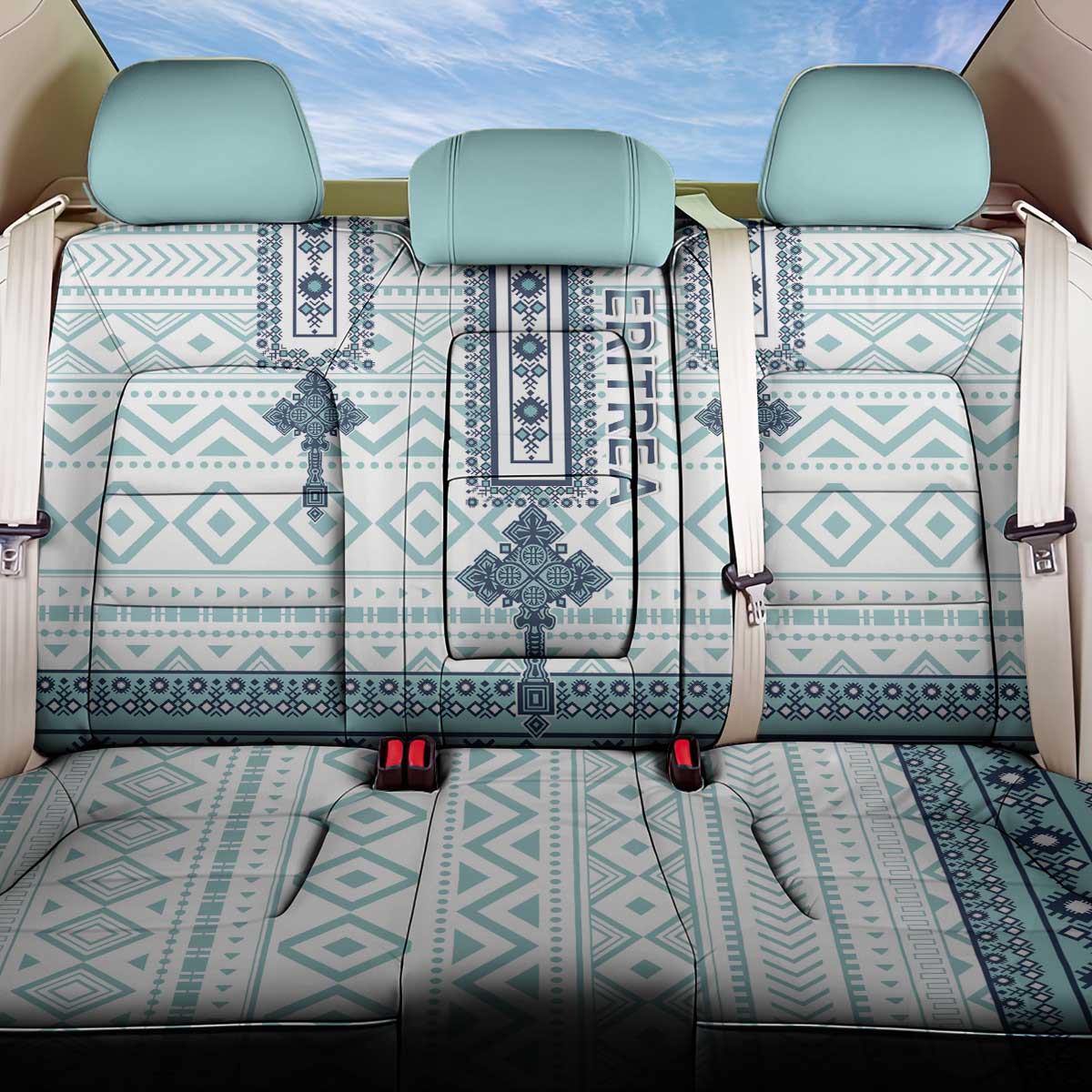 Eritrea Back Car Seat Cover Eritrean Cross Mix Tilet Pattern - Wonder Print Shop