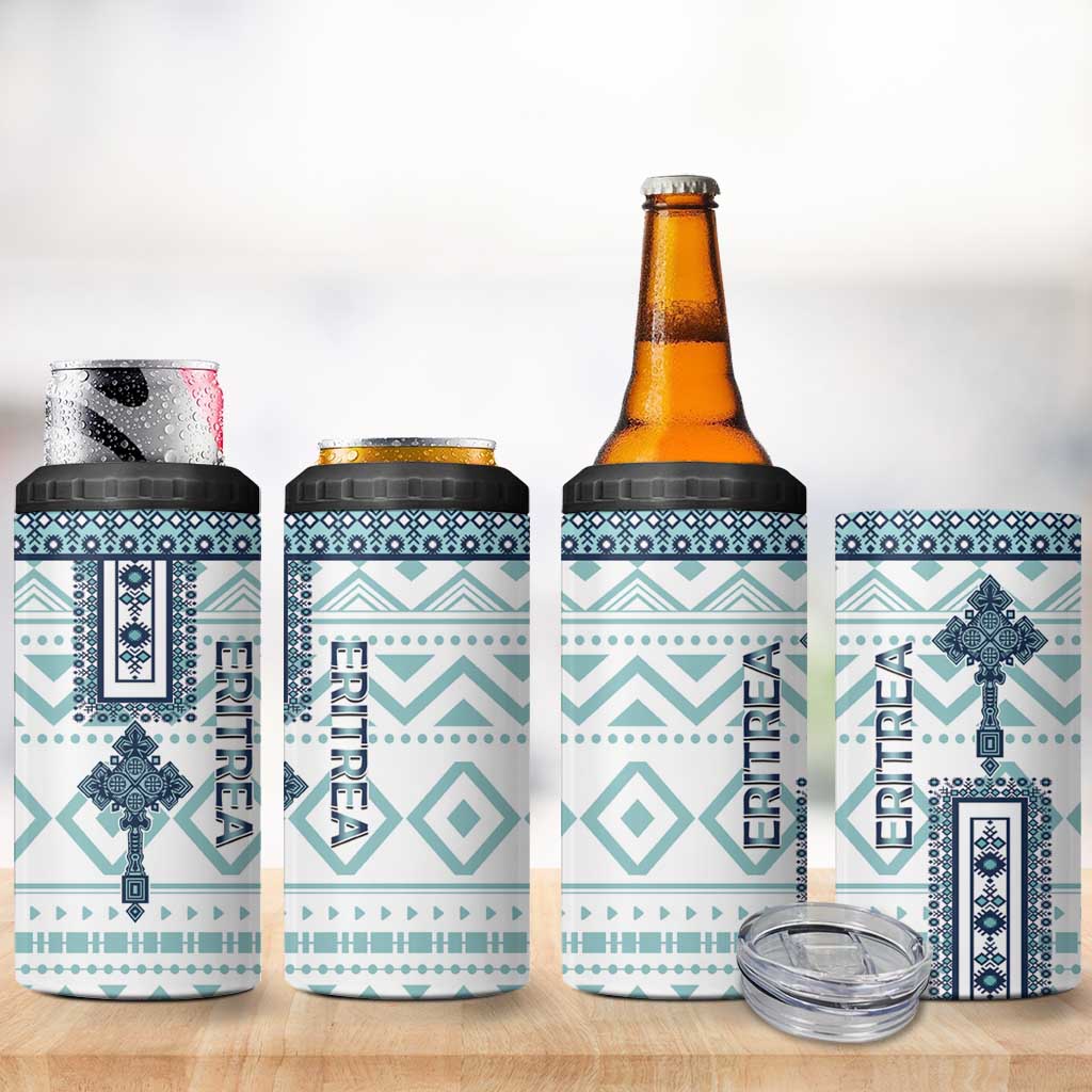 Eritrea 4 in 1 Can Cooler Tumbler Eritrean Cross Mix Tilet Pattern - Wonder Print Shop