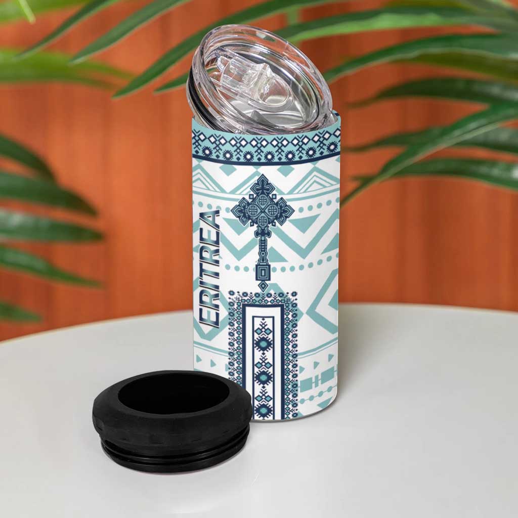 Eritrea 4 in 1 Can Cooler Tumbler Eritrean Cross Mix Tilet Pattern - Wonder Print Shop