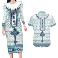 Eritrea Couples Matching Long Sleeve Bodycon Dress and Hawaiian Shirt Eritrean Cross Mix Tilet Pattern - Wonder Print Shop