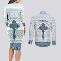 Eritrea Couples Matching Long Sleeve Bodycon Dress and Long Sleeve Button Shirt Eritrean Cross Mix Tilet Pattern - Wonder Print Shop