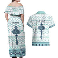 Eritrea Couples Matching Off Shoulder Maxi Dress and Hawaiian Shirt Eritrean Cross Mix Tilet Pattern - Wonder Print Shop