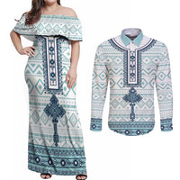 Eritrea Couples Matching Off Shoulder Maxi Dress and Long Sleeve Button Shirt Eritrean Cross Mix Tilet Pattern - Wonder Print Shop