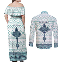 Eritrea Couples Matching Off Shoulder Maxi Dress and Long Sleeve Button Shirt Eritrean Cross Mix Tilet Pattern - Wonder Print Shop