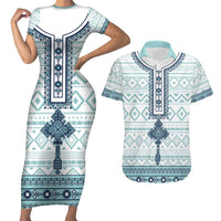 Eritrea Couples Matching Short Sleeve Bodycon Dress and Hawaiian Shirt Eritrean Cross Mix Tilet Pattern - Wonder Print Shop