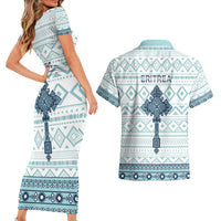 Eritrea Couples Matching Short Sleeve Bodycon Dress and Hawaiian Shirt Eritrean Cross Mix Tilet Pattern - Wonder Print Shop