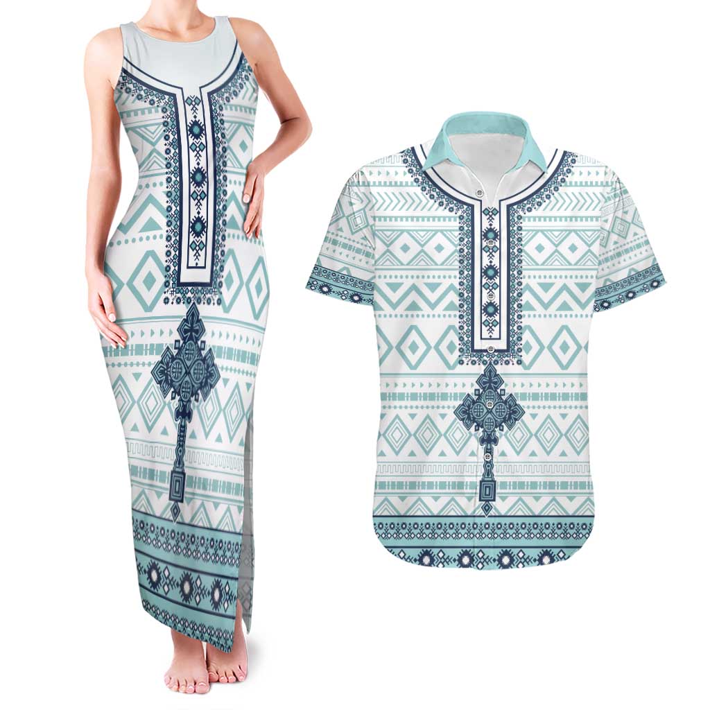 Eritrea Couples Matching Tank Maxi Dress and Hawaiian Shirt Eritrean Cross Mix Tilet Pattern - Wonder Print Shop