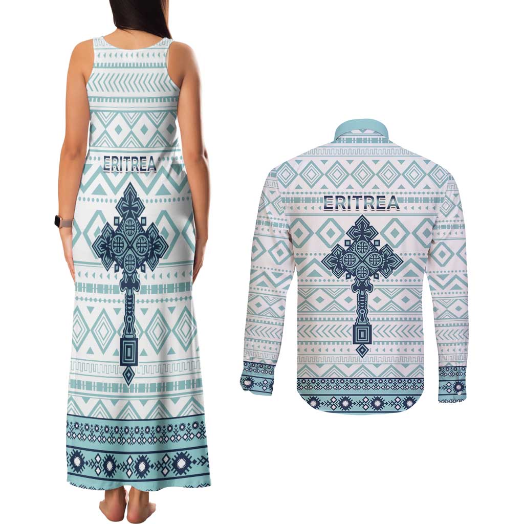 Eritrea Couples Matching Tank Maxi Dress and Long Sleeve Button Shirt Eritrean Cross Mix Tilet Pattern - Wonder Print Shop