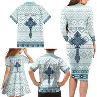 Eritrea Family Matching Long Sleeve Bodycon Dress and Hawaiian Shirt Eritrean Cross Mix Tilet Pattern - Wonder Print Shop