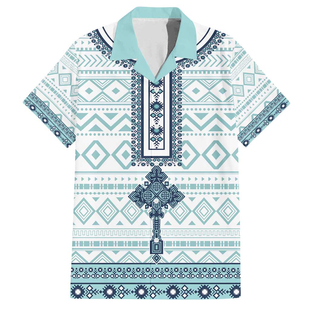 Eritrea Family Matching Long Sleeve Bodycon Dress and Hawaiian Shirt Eritrean Cross Mix Tilet Pattern - Wonder Print Shop