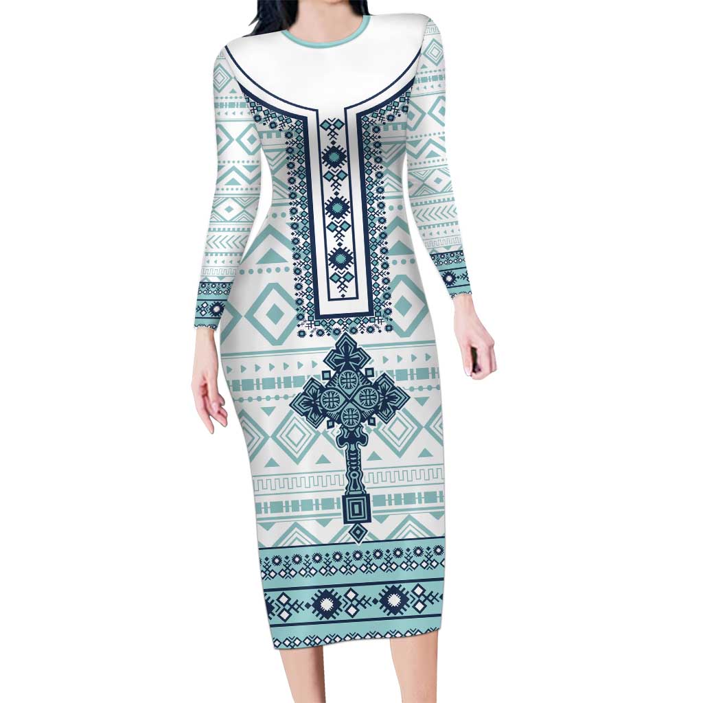 Eritrea Family Matching Long Sleeve Bodycon Dress and Hawaiian Shirt Eritrean Cross Mix Tilet Pattern - Wonder Print Shop