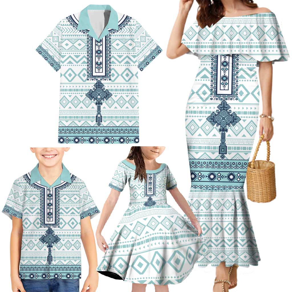 Eritrea Family Matching Mermaid Dress and Hawaiian Shirt Eritrean Cross Mix Tilet Pattern - Wonder Print Shop
