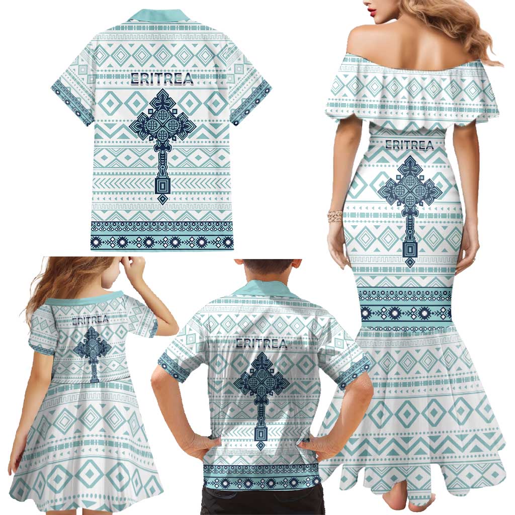 Eritrea Family Matching Mermaid Dress and Hawaiian Shirt Eritrean Cross Mix Tilet Pattern - Wonder Print Shop