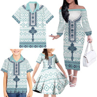Eritrea Family Matching Off The Shoulder Long Sleeve Dress and Hawaiian Shirt Eritrean Cross Mix Tilet Pattern - Wonder Print Shop
