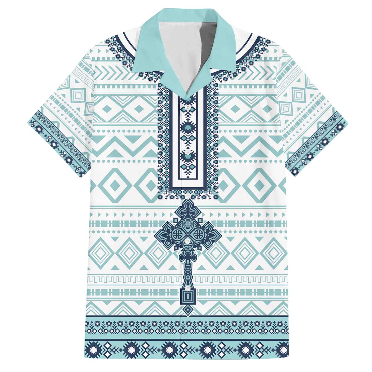 Eritrea Family Matching Off The Shoulder Long Sleeve Dress and Hawaiian Shirt Eritrean Cross Mix Tilet Pattern - Wonder Print Shop