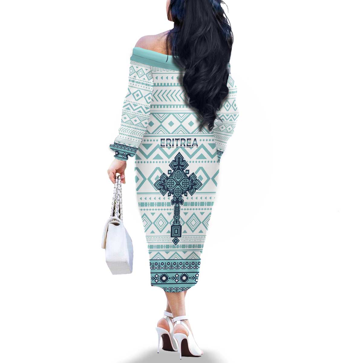 Eritrea Family Matching Off The Shoulder Long Sleeve Dress and Hawaiian Shirt Eritrean Cross Mix Tilet Pattern - Wonder Print Shop