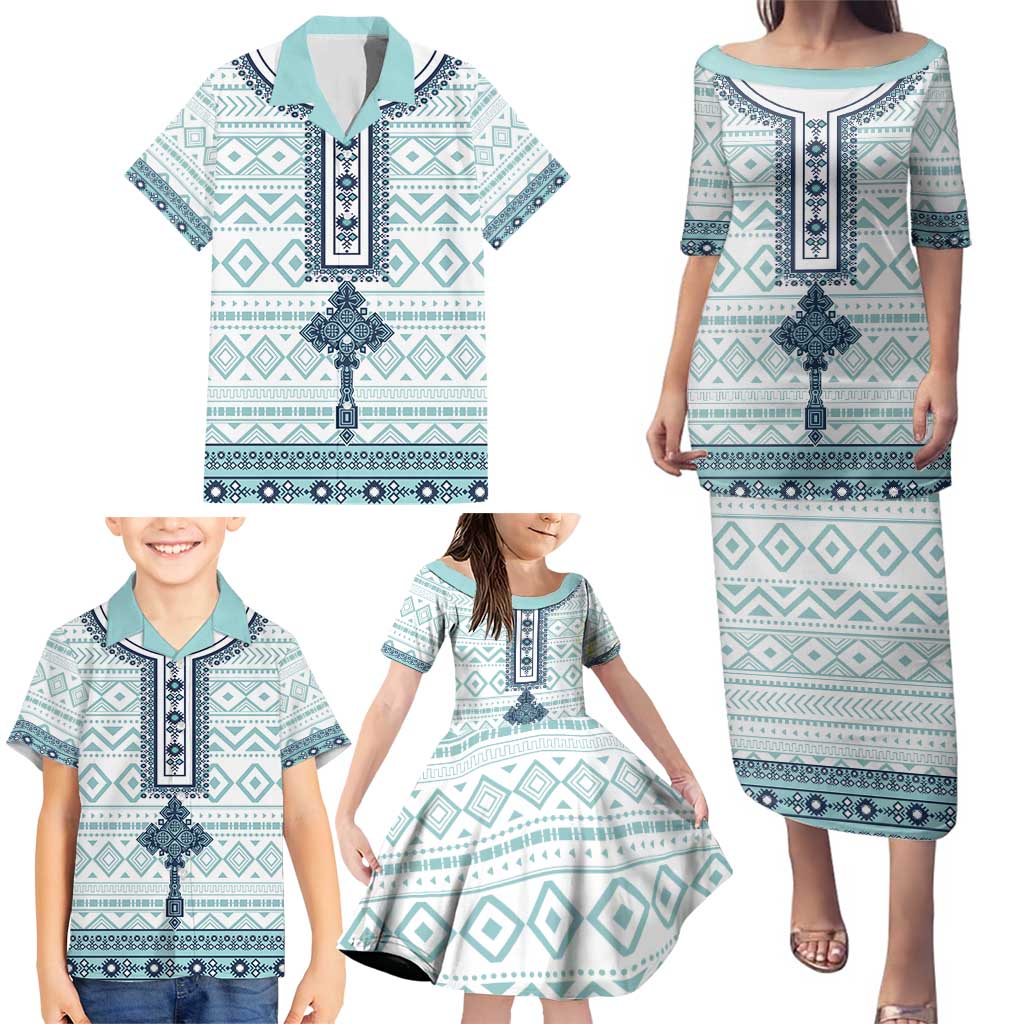 Eritrea Family Matching Puletasi and Hawaiian Shirt Eritrean Cross Mix Tilet Pattern - Wonder Print Shop