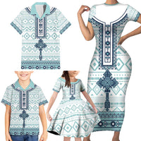 Eritrea Family Matching Short Sleeve Bodycon Dress and Hawaiian Shirt Eritrean Cross Mix Tilet Pattern - Wonder Print Shop
