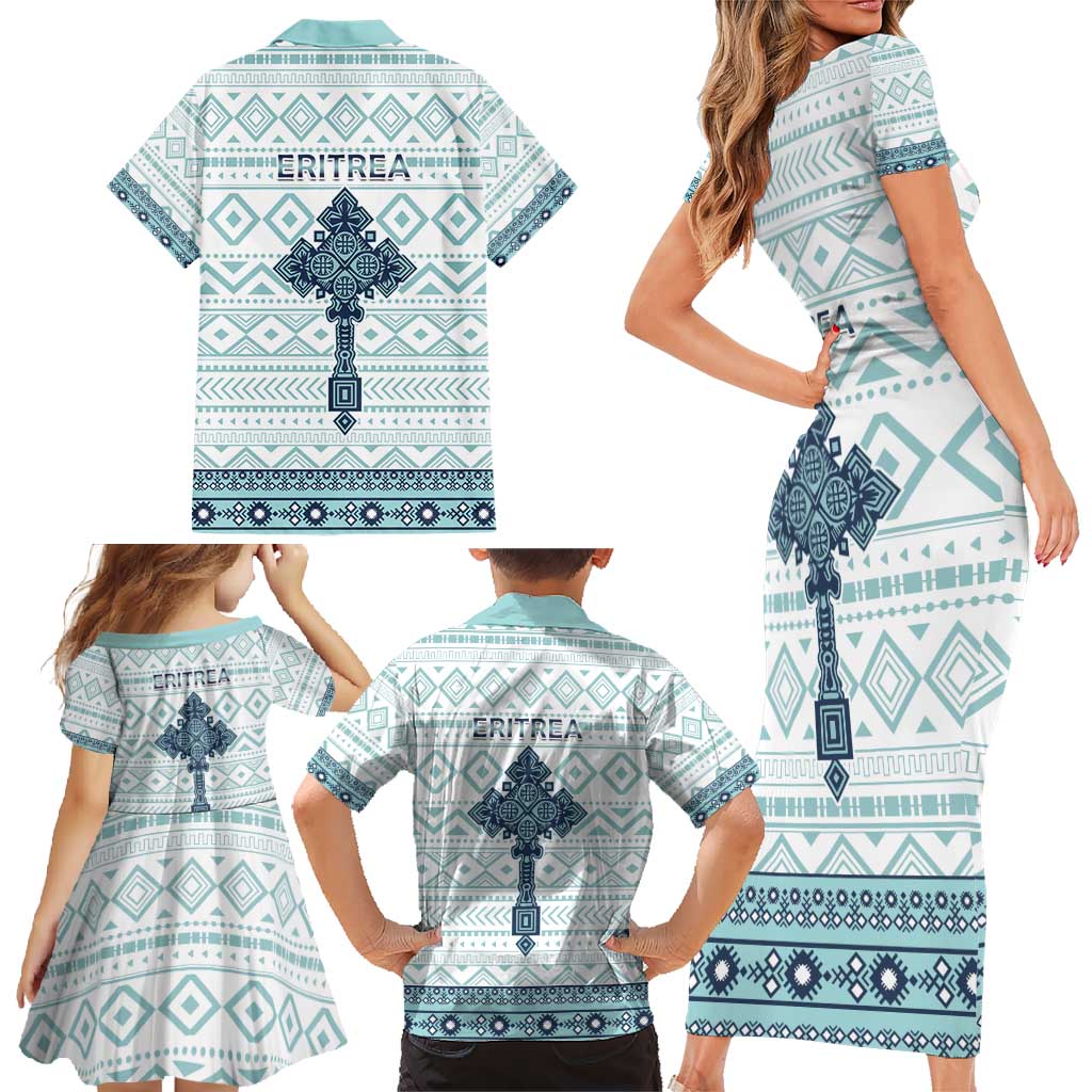 Eritrea Family Matching Short Sleeve Bodycon Dress and Hawaiian Shirt Eritrean Cross Mix Tilet Pattern - Wonder Print Shop