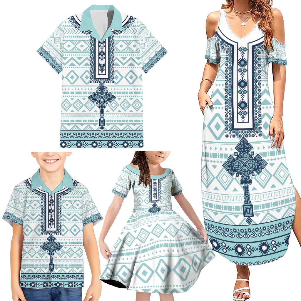 Eritrea Family Matching Summer Maxi Dress and Hawaiian Shirt Eritrean Cross Mix Tilet Pattern - Wonder Print Shop