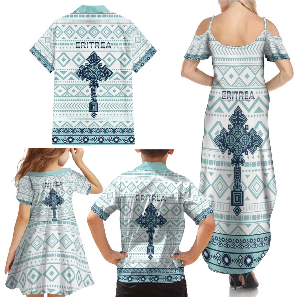 Eritrea Family Matching Summer Maxi Dress and Hawaiian Shirt Eritrean Cross Mix Tilet Pattern - Wonder Print Shop