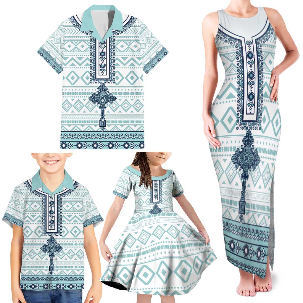 Eritrea Family Matching Tank Maxi Dress and Hawaiian Shirt Eritrean Cross Mix Tilet Pattern - Wonder Print Shop