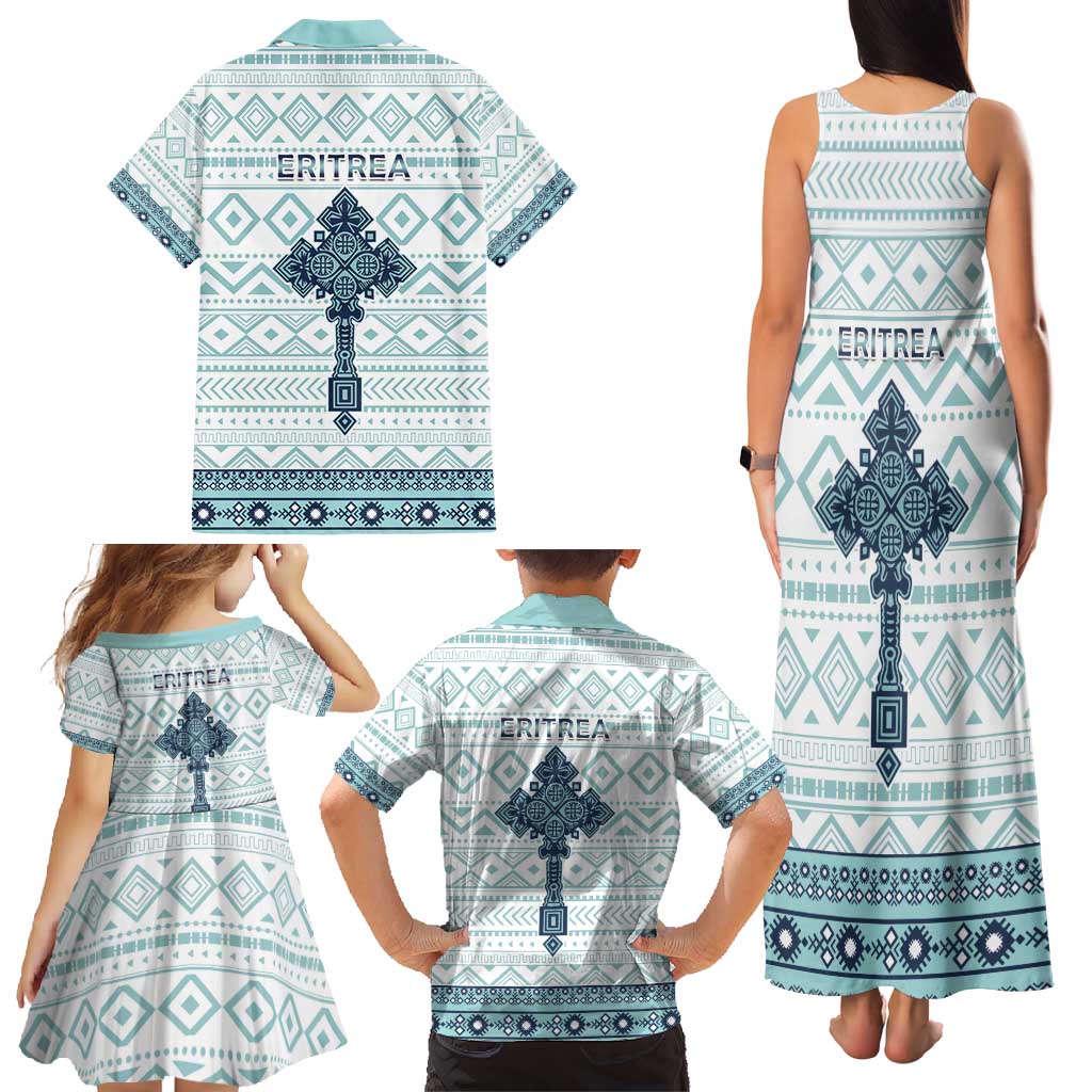 Eritrea Family Matching Tank Maxi Dress and Hawaiian Shirt Eritrean Cross Mix Tilet Pattern - Wonder Print Shop