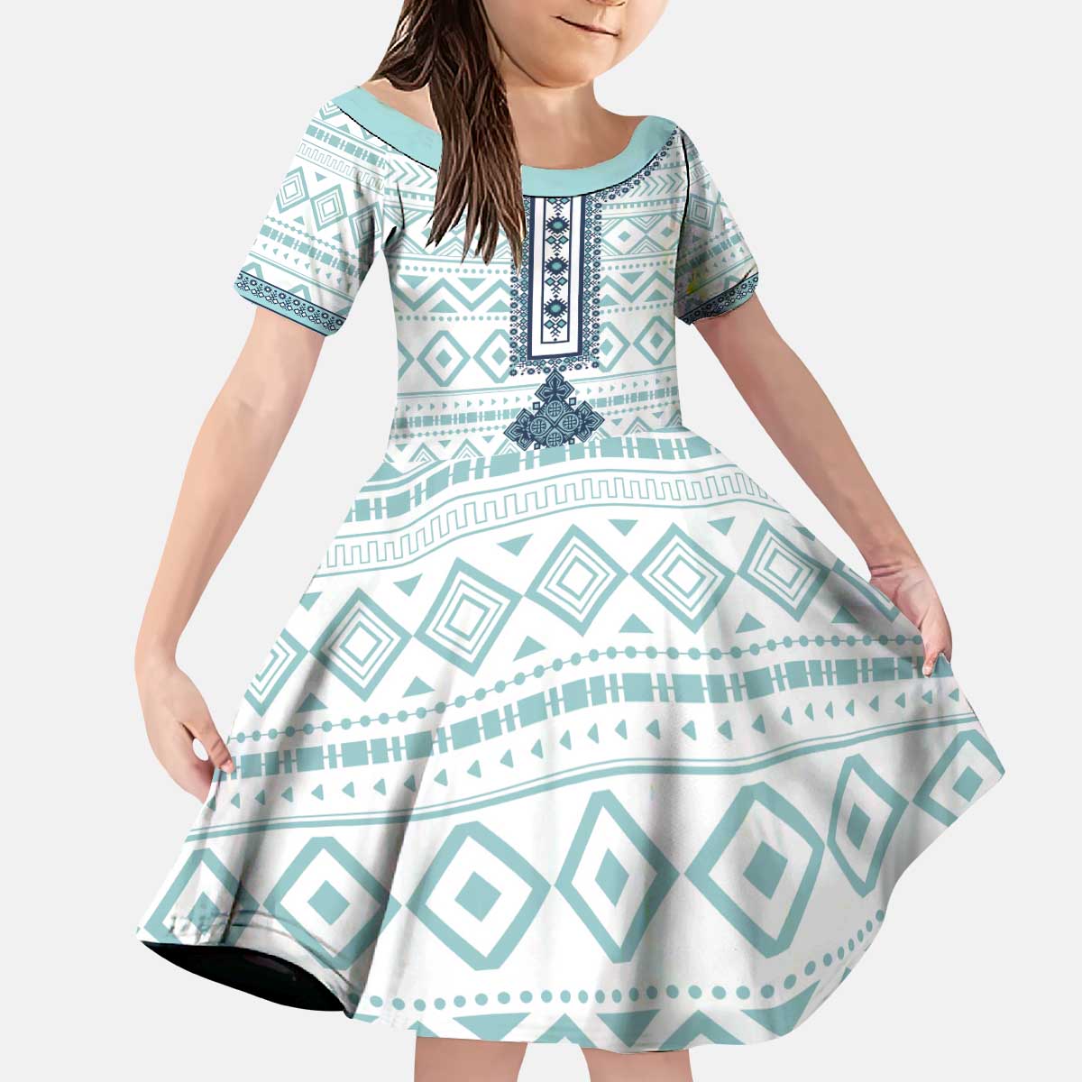 Eritrea Kid Short Sleeve Dress Eritrean Cross Mix Tilet Pattern - Wonder Print Shop
