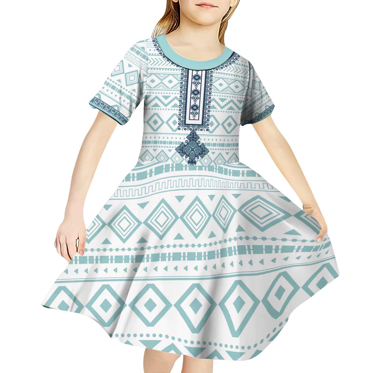 Eritrea Kid Short Sleeve Dress Eritrean Cross Mix Tilet Pattern - Wonder Print Shop