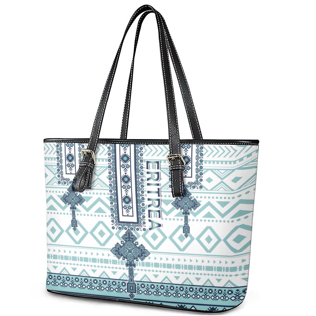 Eritrea Leather Tote Bag Eritrean Cross Mix Tilet Pattern - Wonder Print Shop