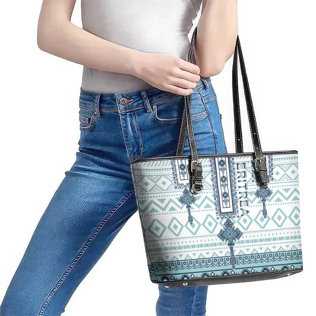 Eritrea Leather Tote Bag Eritrean Cross Mix Tilet Pattern - Wonder Print Shop