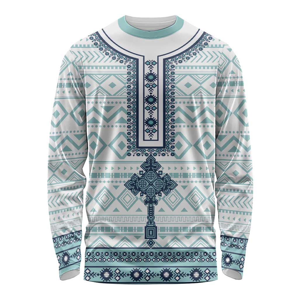 Eritrea Long Sleeve Shirt Eritrean Cross Mix Tilet Pattern - Wonder Print Shop