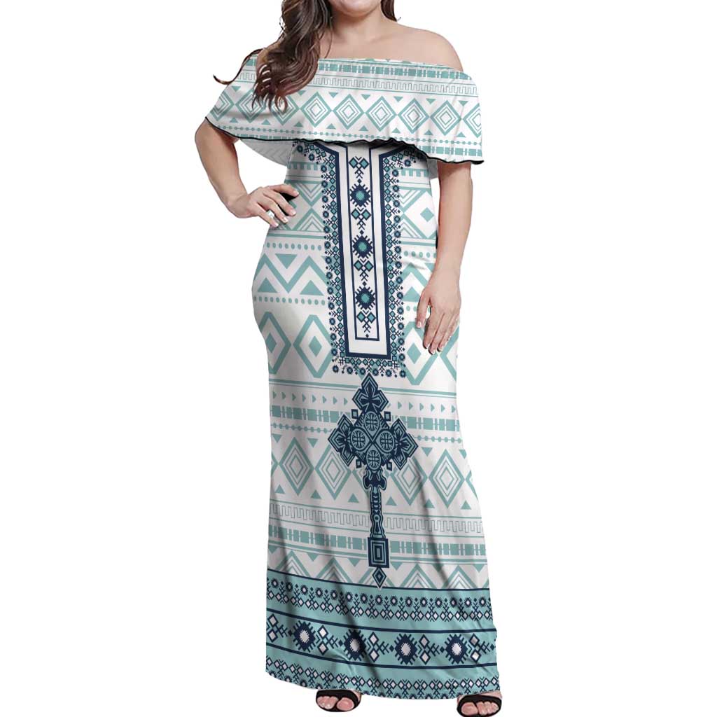 Eritrea Off Shoulder Maxi Dress Eritrean Cross Mix Tilet Pattern - Wonder Print Shop