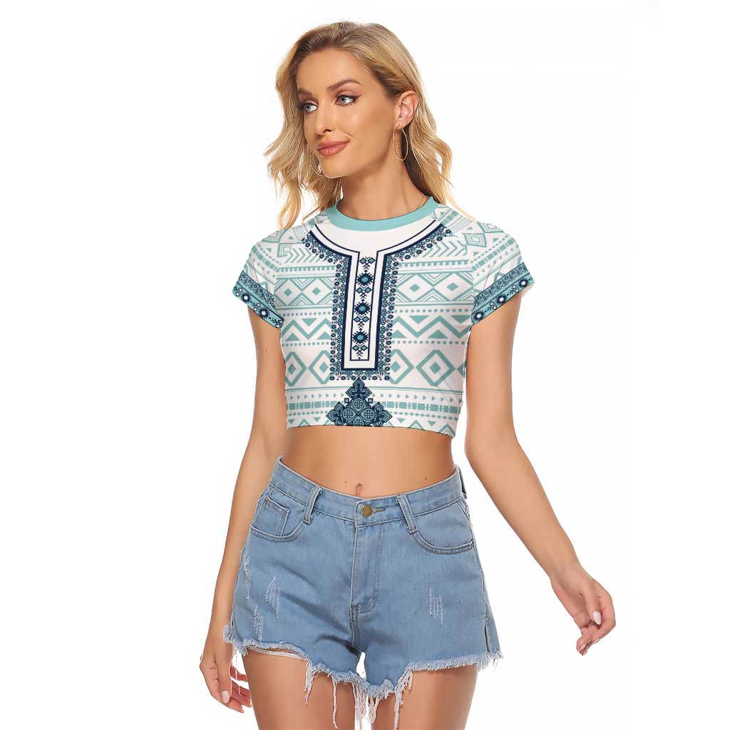 Eritrea Raglan Cropped T Shirt Eritrean Cross Mix Tilet Pattern - Wonder Print Shop